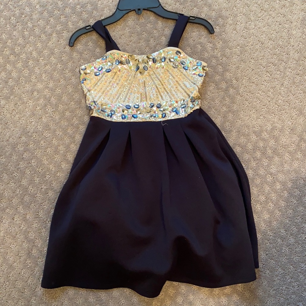 Rhinestone and Navy Blue Dress